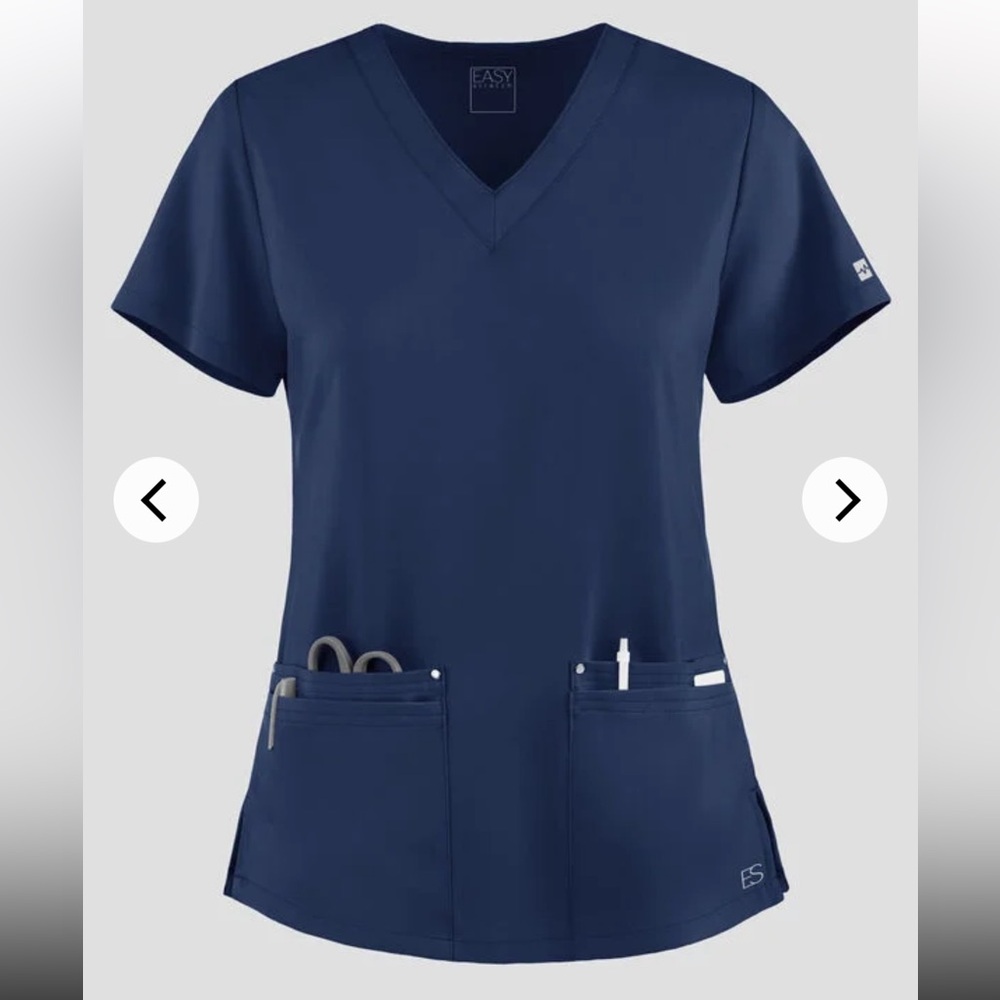 Navy Easy Stretch V-Neck Scrub set top large. Pants medium regular length.